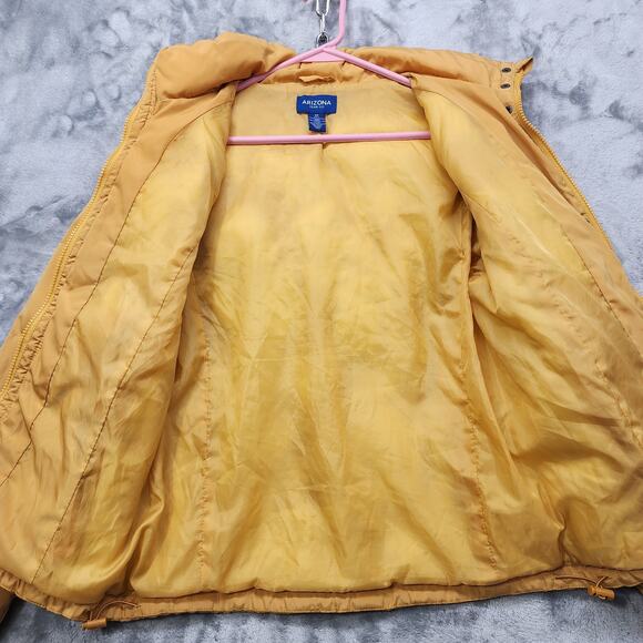 Arizona Jean Company Coat Women XS Mustard Yellow Quilted Puffer Hooded Full Zip - Picture 5 of 10